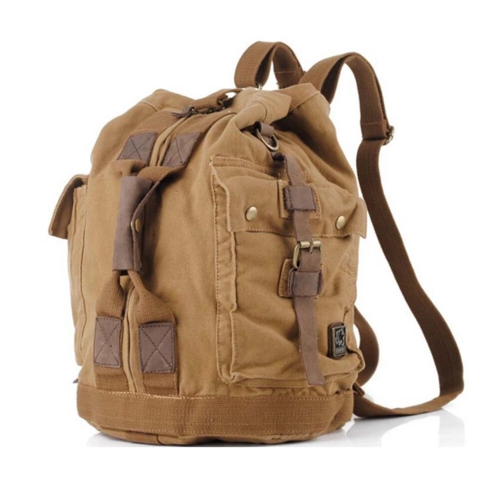 SERBAGS Canvas Rucksack Backpack Brown Utility Cargo Pockets Hiking Outdoors